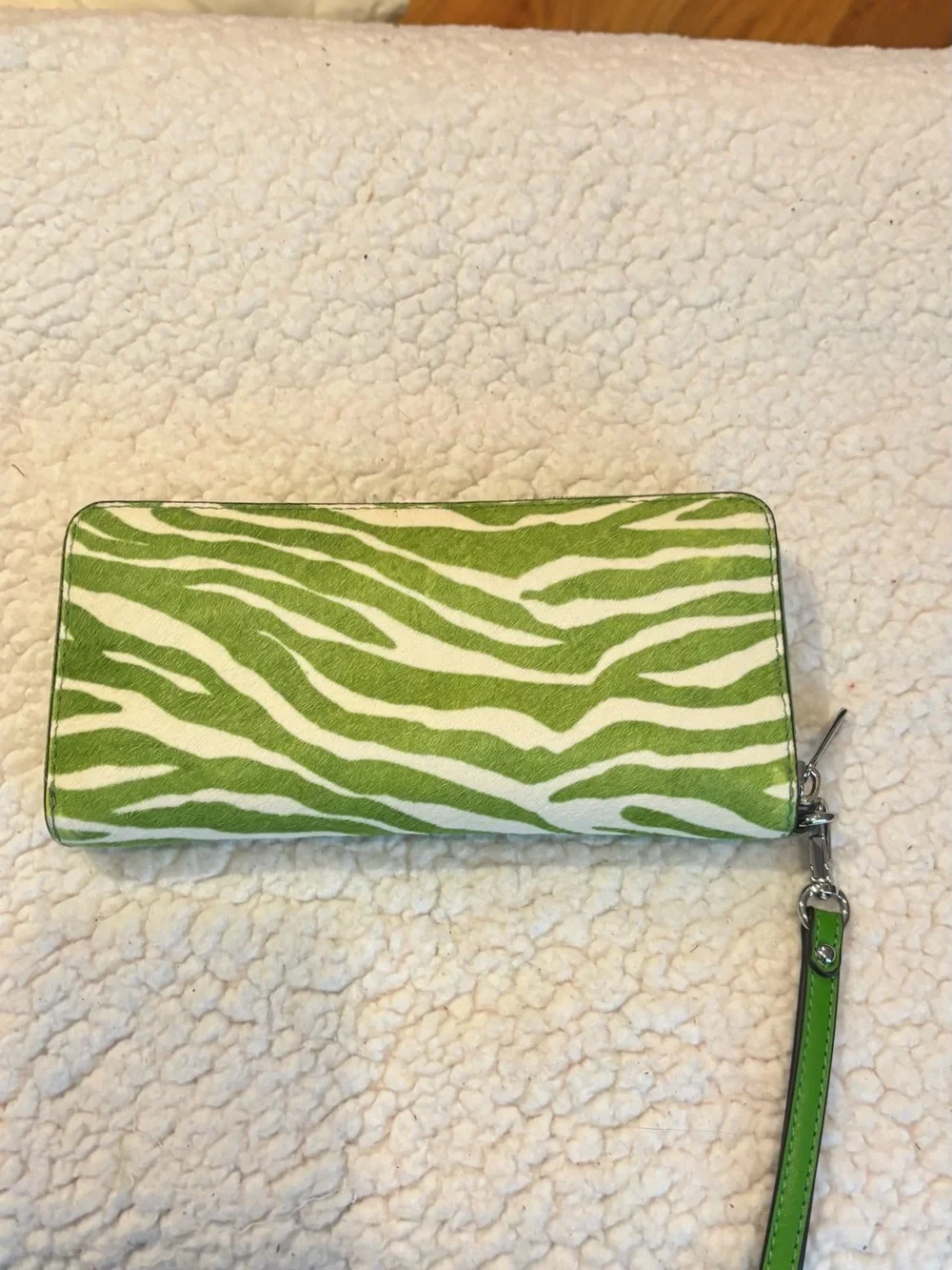 Michael Kors Lime Green and White Zebra Print Wristlet